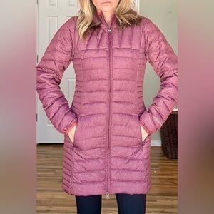 Eddie Bauer Women's S Maroon Premium Down Long Jacket Hooded Full Zip